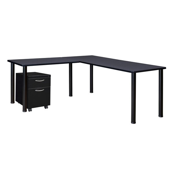 Kee Desking Kee L-Desks with Storage, 66 D X 29 H, 66 W X Wood, Metal MLSPM662442GYBPBK - main